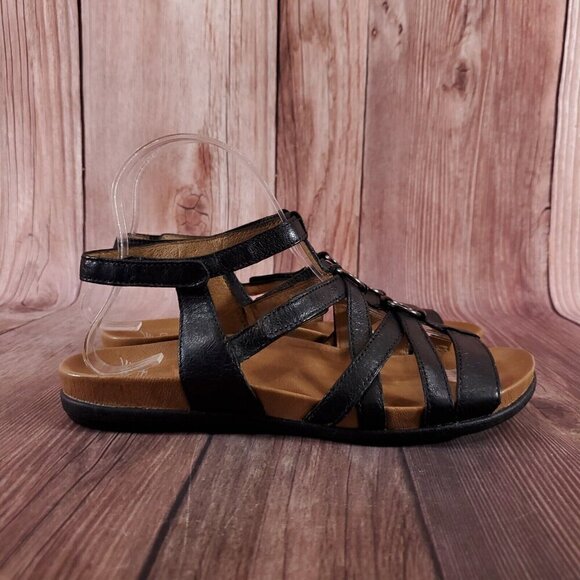 Dansko Size 38 US 7.5-8 Jolene Black Glazed Kid Leather Sandals Gladiator Strap - Picture 3 of 15